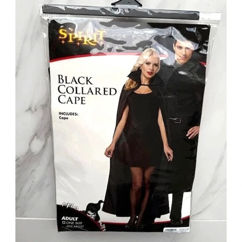 Spirit Halloween Black Collared Cape One Size Adult Size, Vampire
